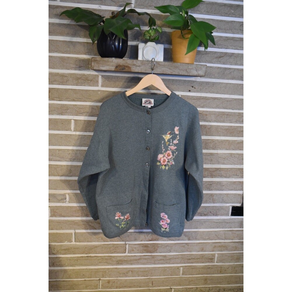 Canada North Sportswear Cardigan Sweatshirt XL Nature Birds Hummingbird granny